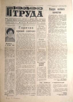 Газета «Голос Труда». № 105 (11311), суббота, 30 июня 1984 г. 