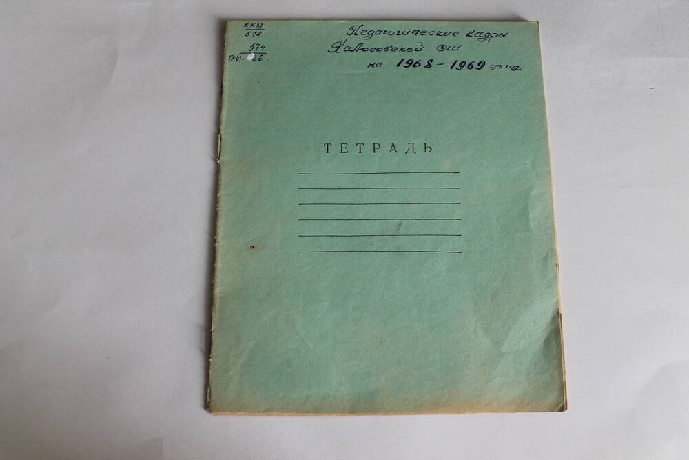 Тетрадь Педагогические кадры Колосовской СШ на 1968-1969 уч.год. 