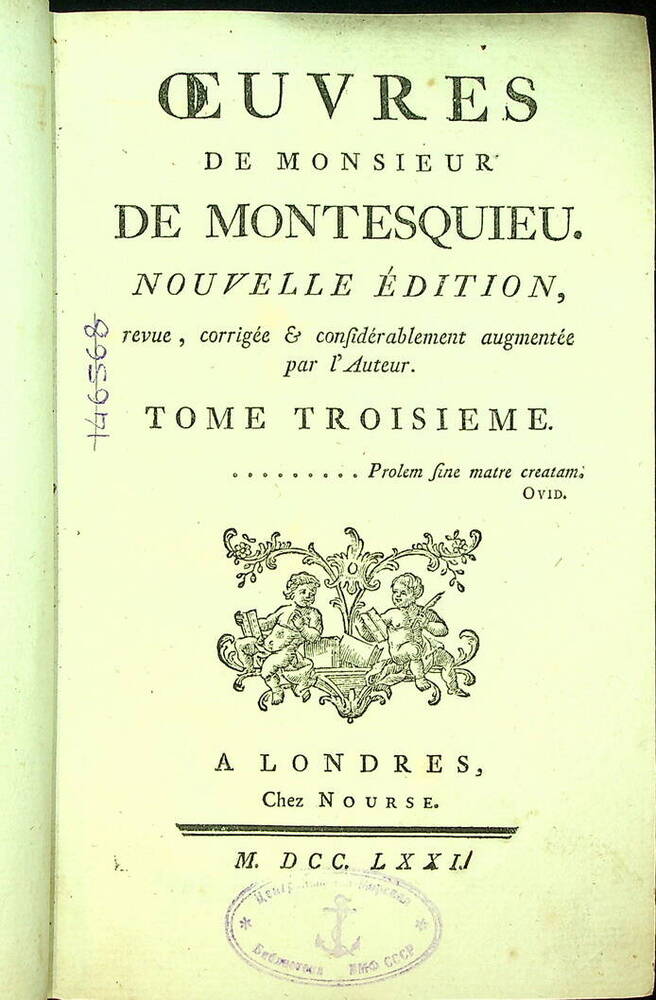 Oeuvres de Monsieur de Montesquieu T. 3 : T. 3 1772.