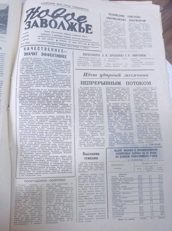 Газета Новое Заволжье № 100 (8648).Суббота, 23 июня 1973 года.