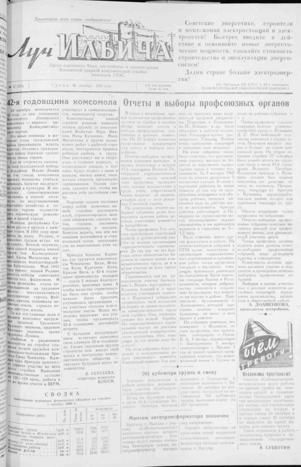 Газета «Луч Ильича» №40   1960 г.