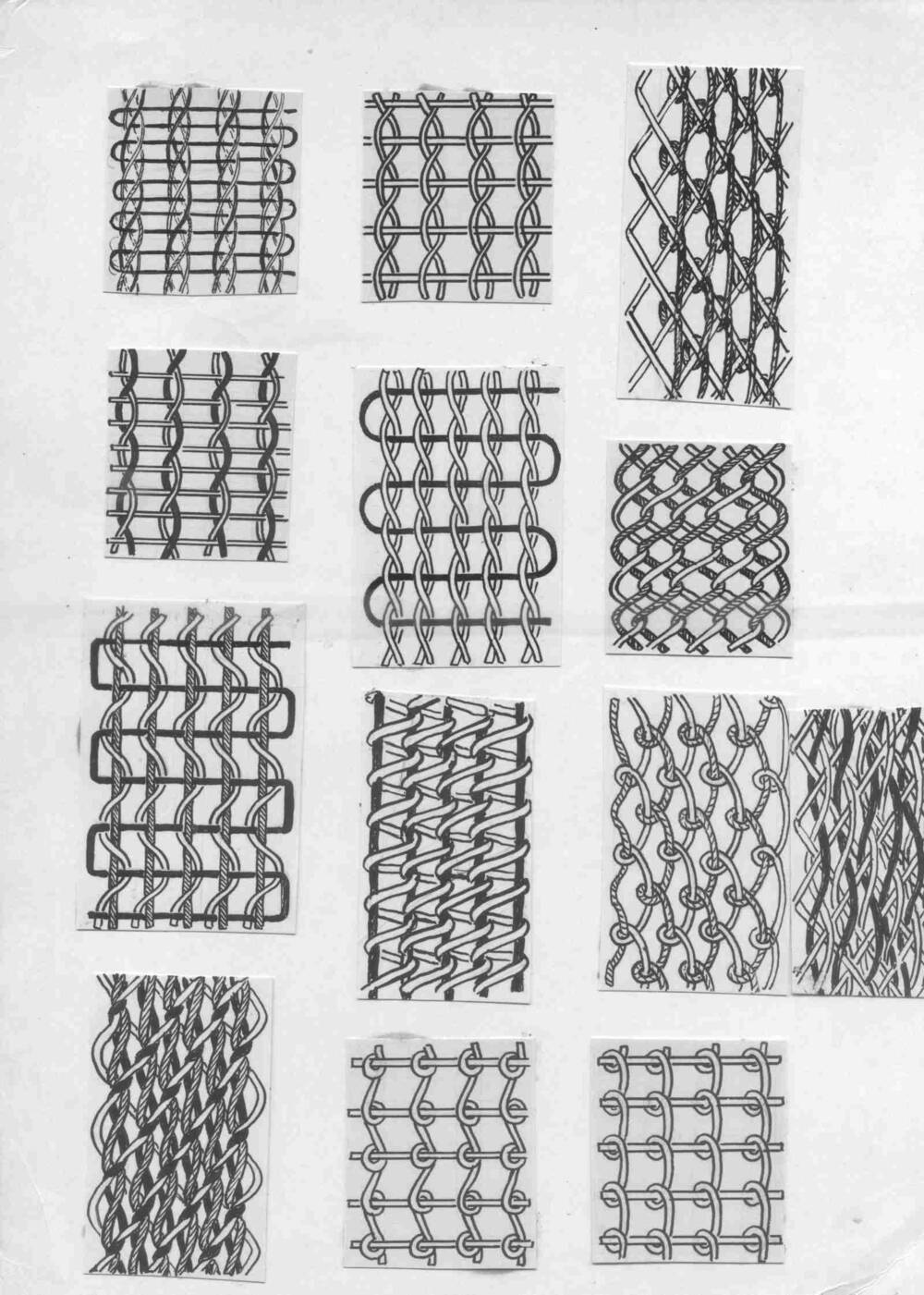 Фотоснимки зарисовок образцов переплетения ткани.