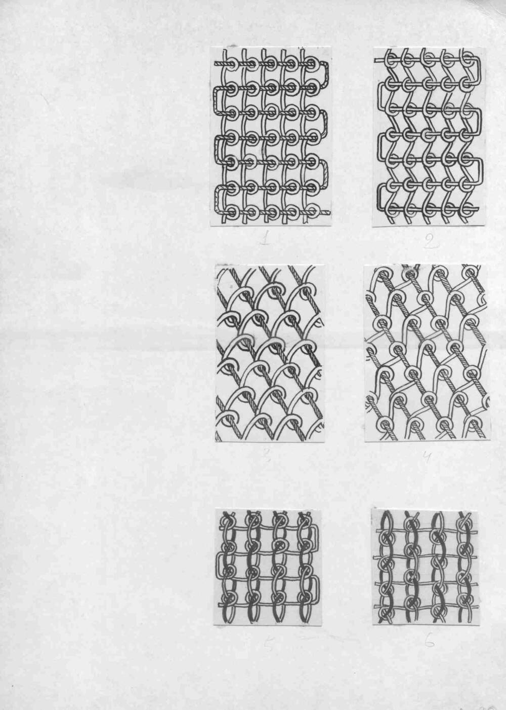 Фотоснимки зарисовок образцов переплетения ткани.