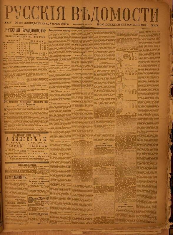 Газета. Русские ведомости. № 155, понедельник, 8 июня 1887 г.