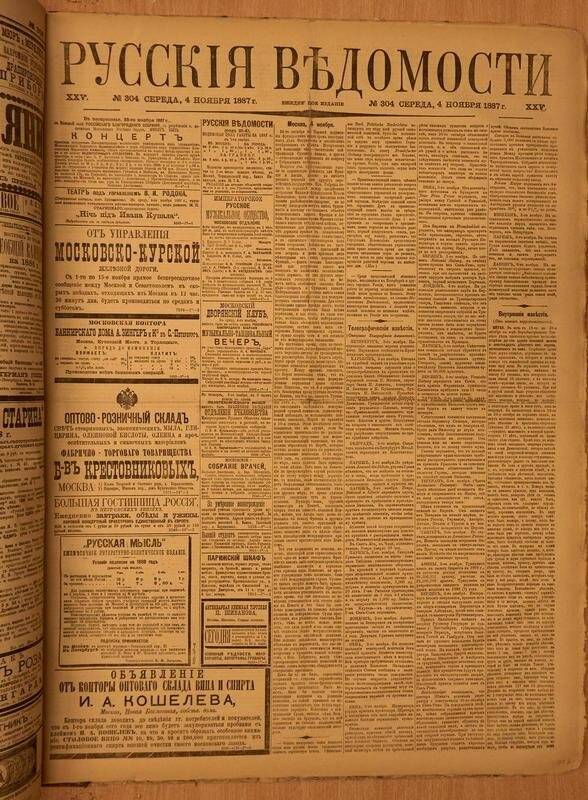 Газета. Русские ведомости. № 304, среда, 4 ноября 1887 г.