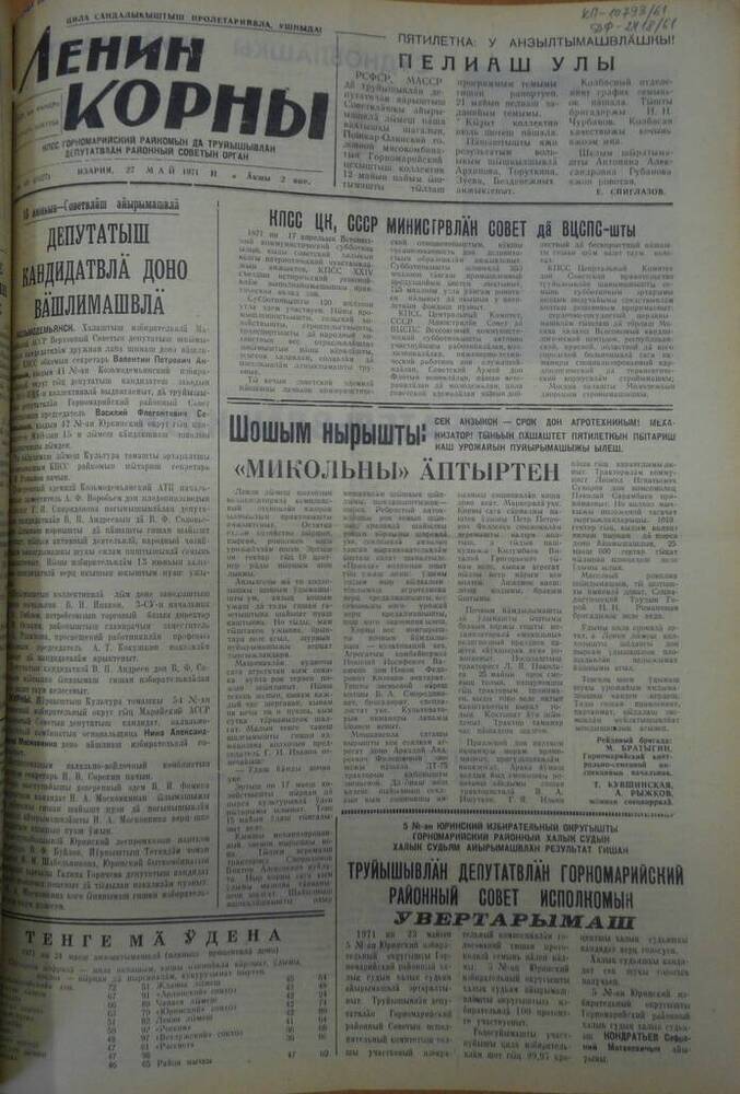 Газета Ленин корны 1971г. № 63 (5227)