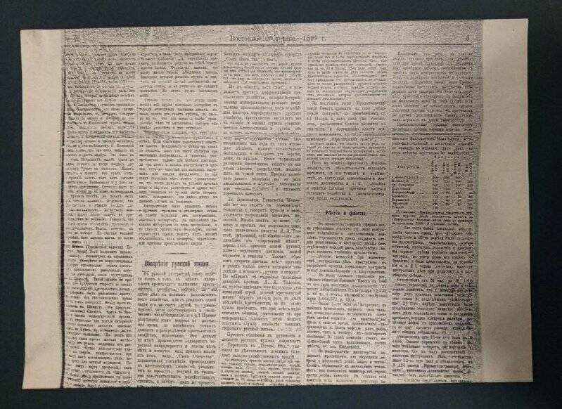 Газета «Восточное обозрение». № 157, 25 июля 1899 г. Ксерокопия.