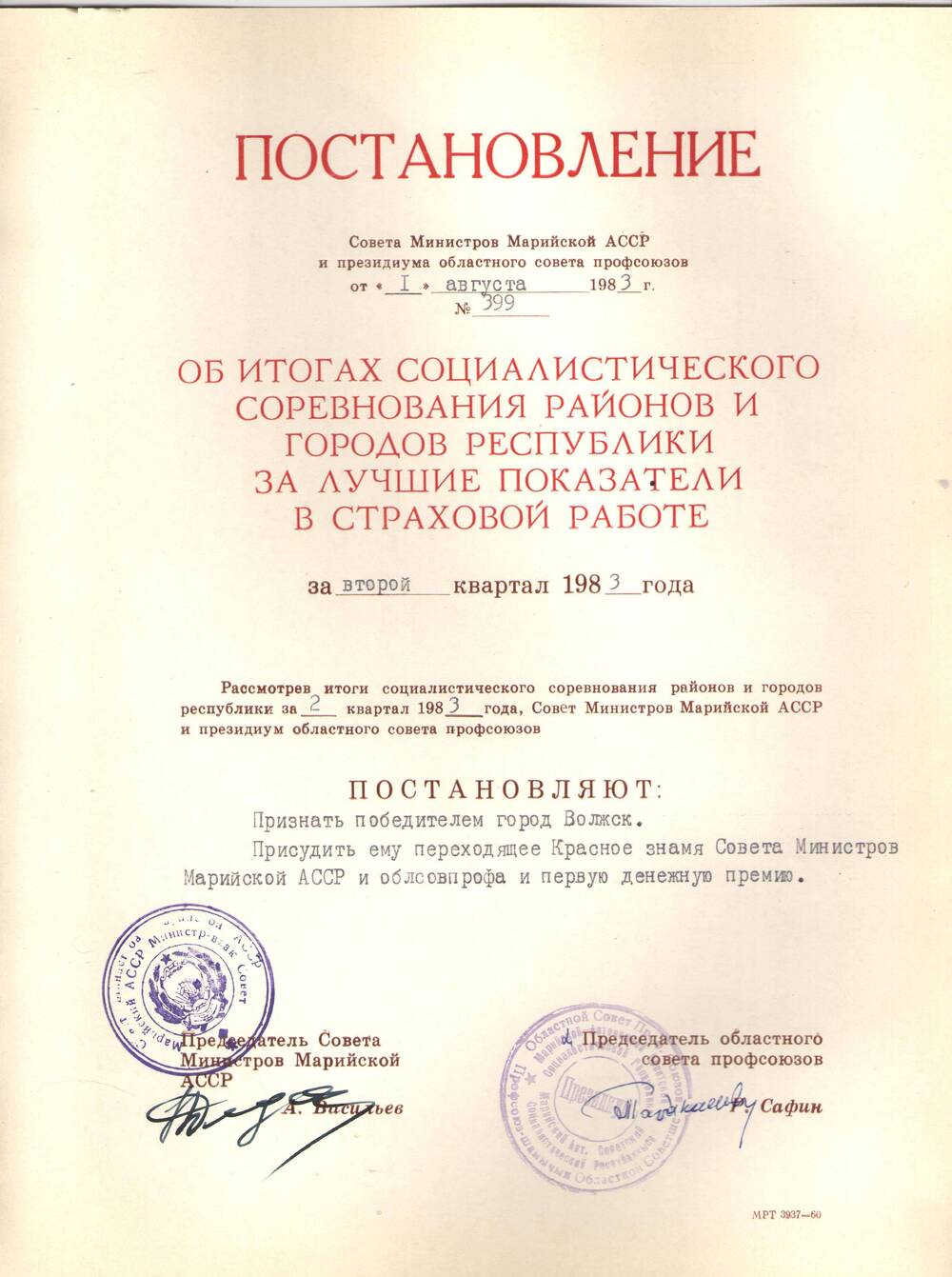 Постановление Совета Министров 1983г.