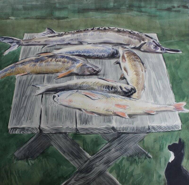 «Рыбы на столе». Из комплекта: серия «Рыбаки Азербайджана»