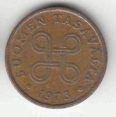 Монета 5 пенни 1973 г. Финляндия.