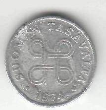 Монета 1 пенни 1974 г. Финляндия.