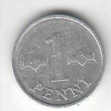 Монета 1 пенни 1974 г. Финляндия.