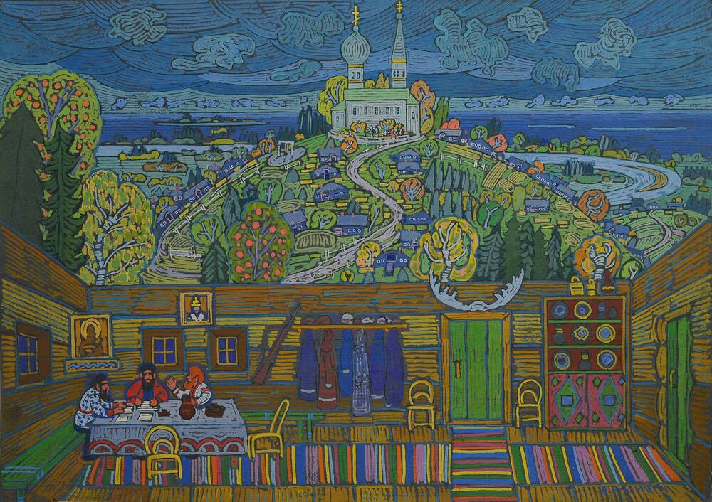 станковая графика Эскиз к опере «Гроза над Усть-Куломом». Картина 1 «У старосты»