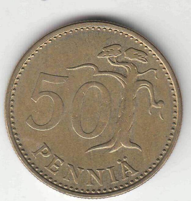 Монета 50 пенни 1973 г. Финляндия.