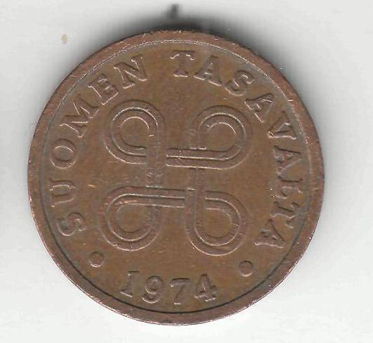 Монета 5 пенни 1974 г. Финляндия.