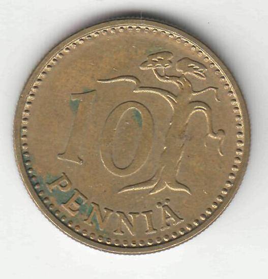 Монета 10 пенни 1974 г. Финляндия.