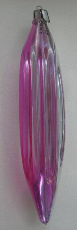 Игрушка елочная полульдинка «Сосулька  с вертикальным рельефом серебристо-розовая»