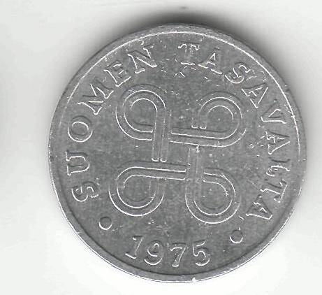 Монета 1 пенни 1975 г. Финляндия.
