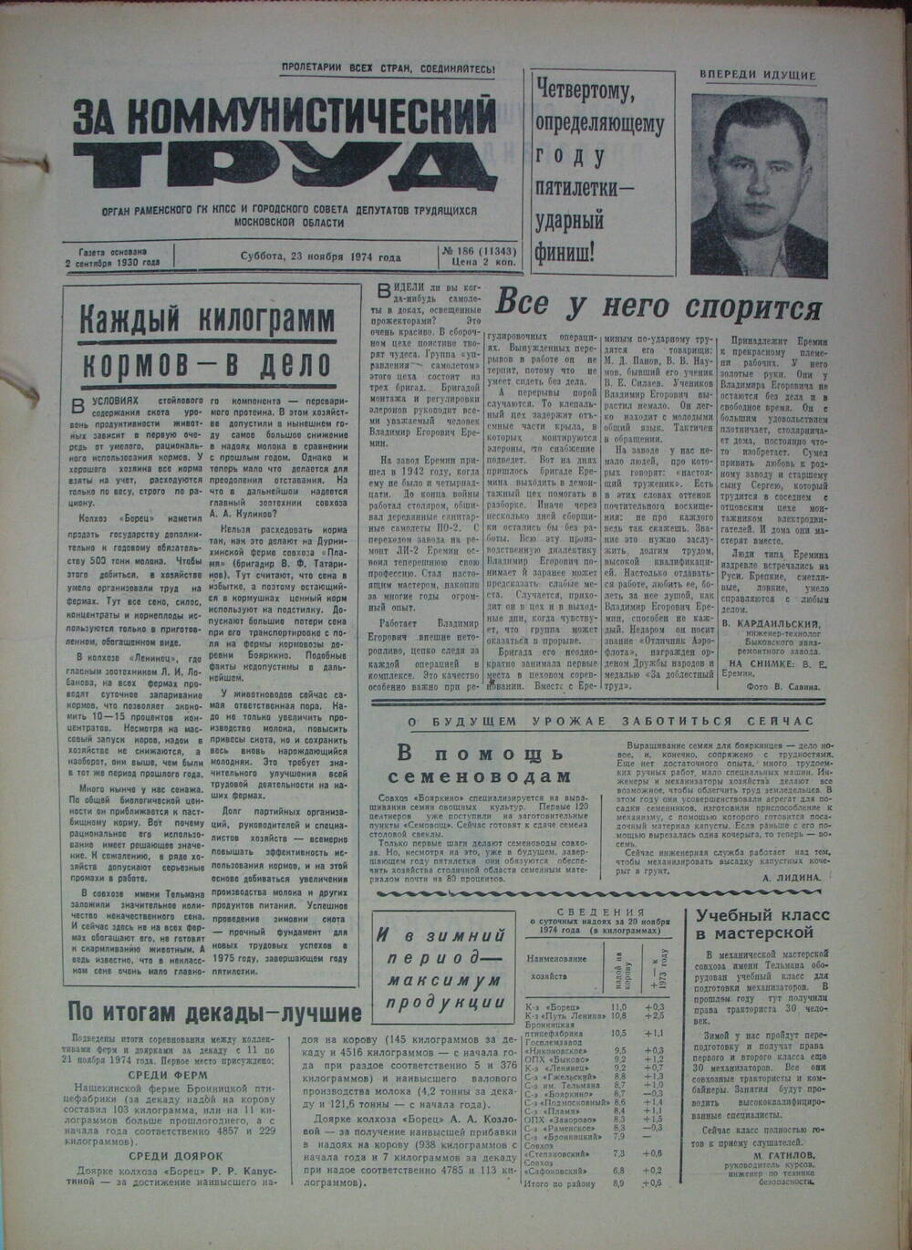 За коммунистический труд, газета № 186 от 23 ноября 1974г