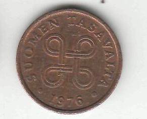 Монета 5 пенни 1976 г. Финляндия.
