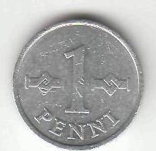 Монета 1 пенни 1977 г. Финляндия.