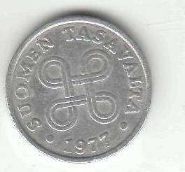 Монета 5 пенни 1977 г. Финляндия.