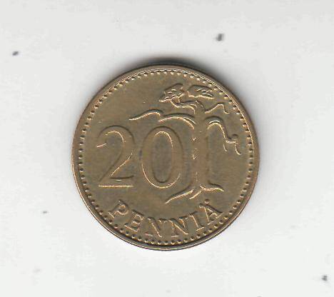 Монета 20 пенни 1977 г. Финляндия.