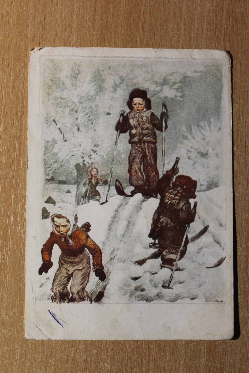 Фотография. Коллекция открыток с изображением  картин известных художников. Лыжники.