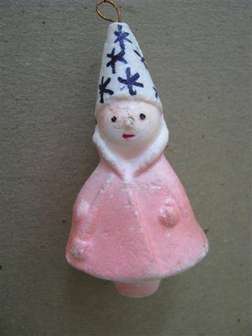 Игрушка новогодняя  Снегурочка. Из пенопласта, окрашена розовым. СССР