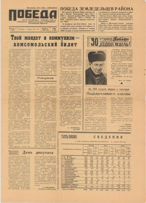 Газета Победа № 40-41, 3 апреля 1975 г.