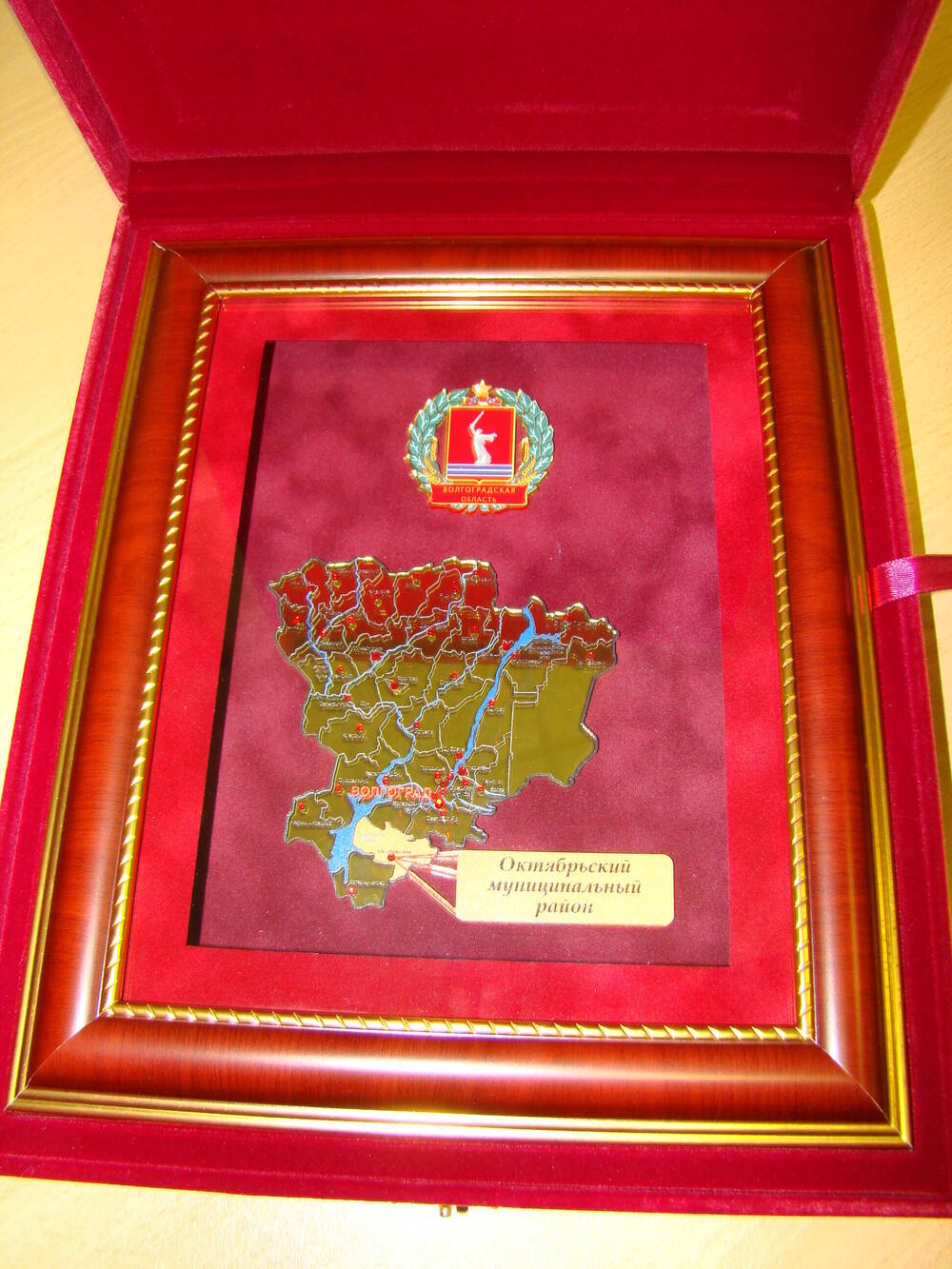 Панно настенное «Карта Волгоградской области» в багетной раме в футляре