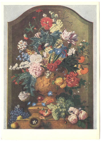 Карточка почтовая. Jan van Huysum (1682-1749). Blumenstilleben. Из собрания открыток Malerei der Niederlande, принадлежавшего Е.Я. Эфрон.
