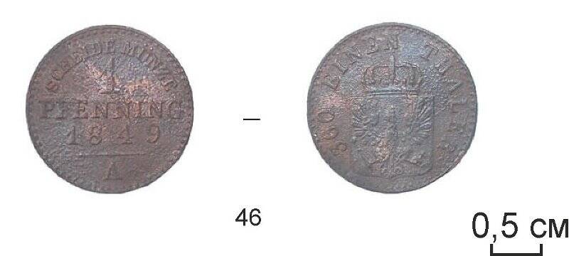 Монета. 1 пфенниг. Пруссия.