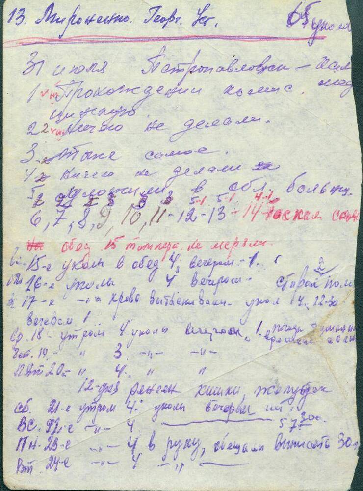 Блокнотный лист с записями Коеркова И. И.