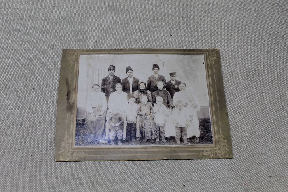 Фотография на паспорту (групповая, в рост) - семья Семкиных, с. Кевсала.