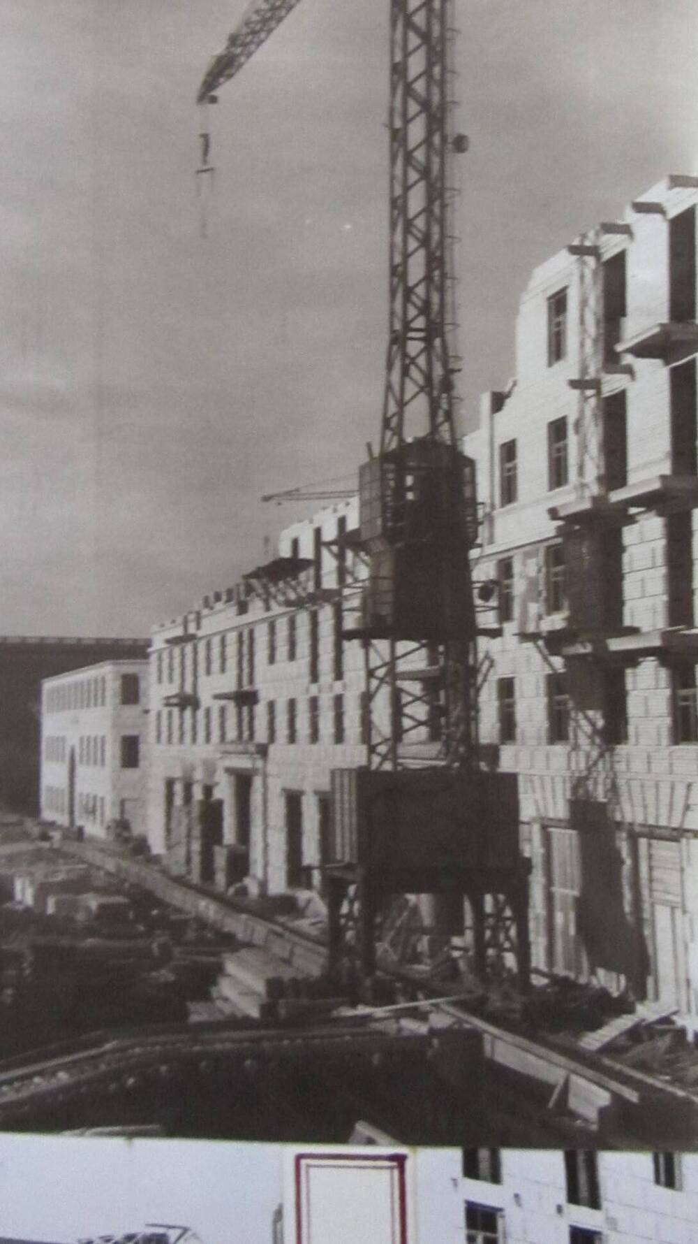Фотография. Строительство 187  квартирного дома и Административного корпуса. г. Сталинград. 30 октября 1952 года.