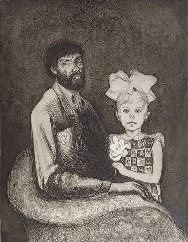 Печатная графика Автопортрет с дочерью